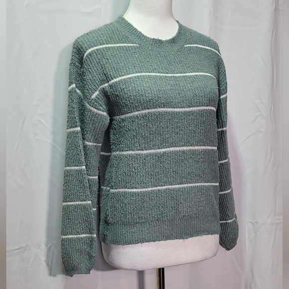 Freshman 1996 Women's Green Striped Pullover Wide Sleeve Oversized Sweater XS 🐈 - Picture 4 of 11